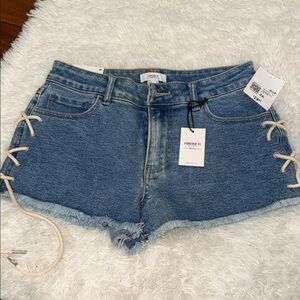 Forever 21 Lace-Up Blue Jean Shorts